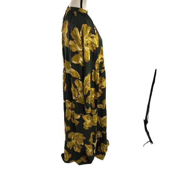 A New Day Womens L Green Yellow Floral Maxi Dress Long Sleeve High Neck Flowing - Picture 3 of 7